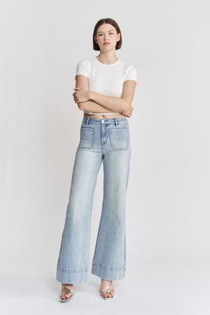 HIGH RISE PATCH POCKET JEANS