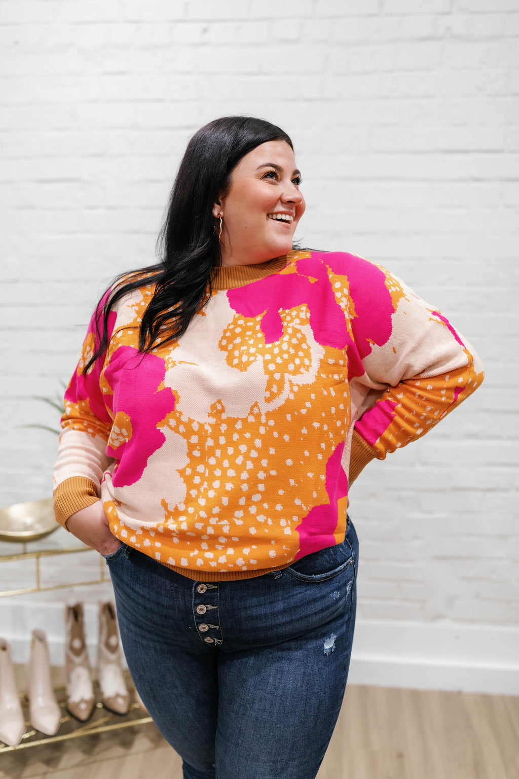 PLUS FLORAL PATTERN SWEATER