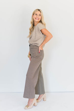 HOUNDSTOOTH STRAIGHT LEG PANTS