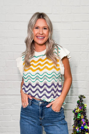 RUFFLED MARDI GRAS SWEATER - LondonEE & Co. 