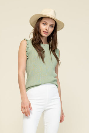 RUFFLE SLEEVELESS RIB TANK