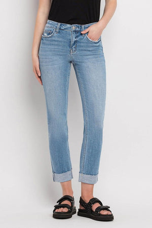 FLYING MONKEY MID RISE CUFFED JEANS - LondonEE & Co. 