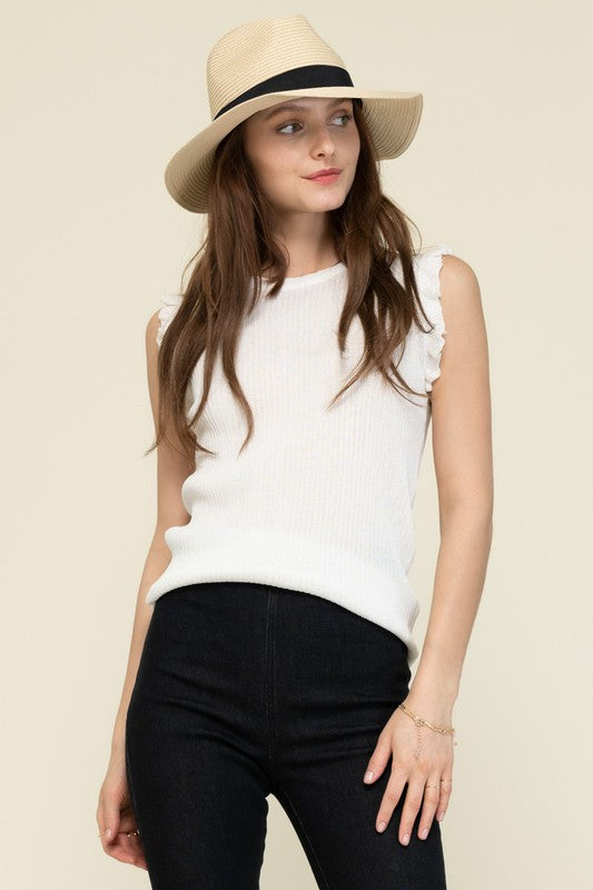 RUFFLE SLEEVELESS RIB TANK