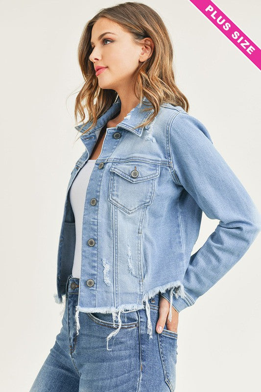 DISTRESSED VINTAGE FRAYED HEM JACKET