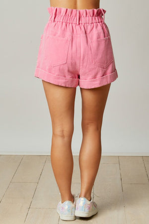 WASHED PEARL STUDDED PAPERBAG SHORTS