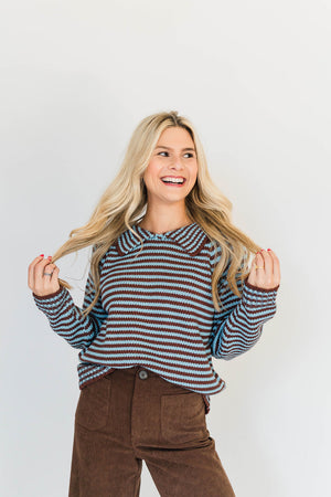 STRIPED ROUND COLLAR SWEATER