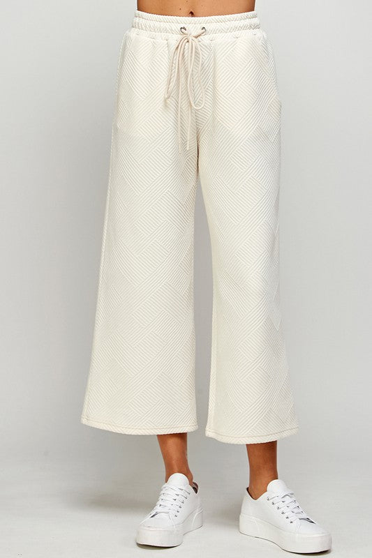 TEXTURED CROPPED WIDE PANTS