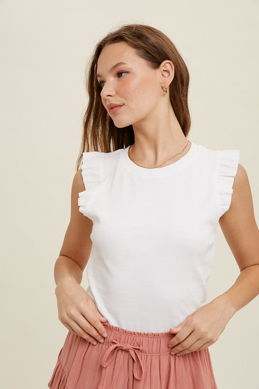 RIBBED KNIT TANK WITH RUFFLE DETAIL
