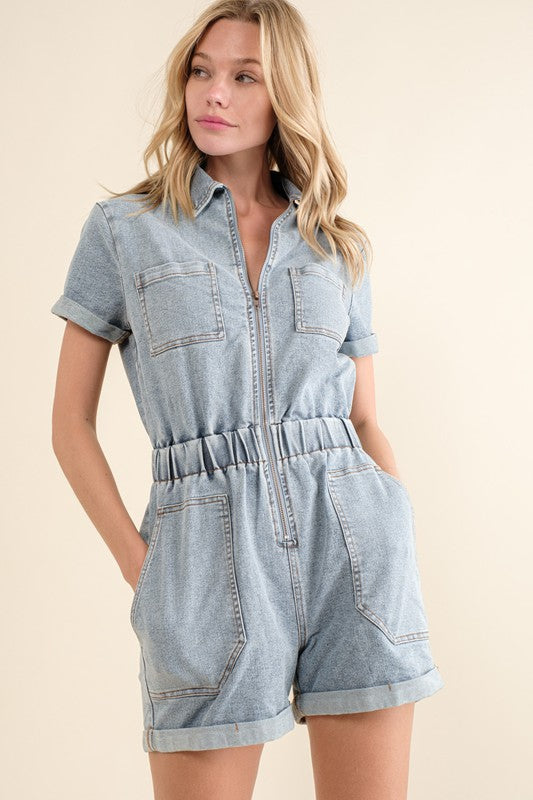 GARMENT WASHED UTILITY ROMPER