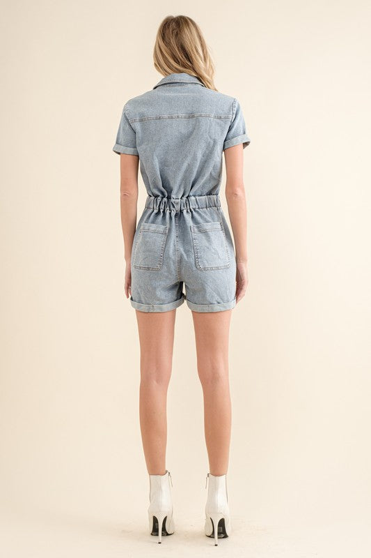 GARMENT WASHED UTILITY ROMPER
