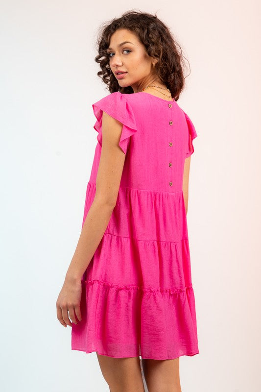 TIERED MINI DRESS WITH RUFFLED SLEEVES
