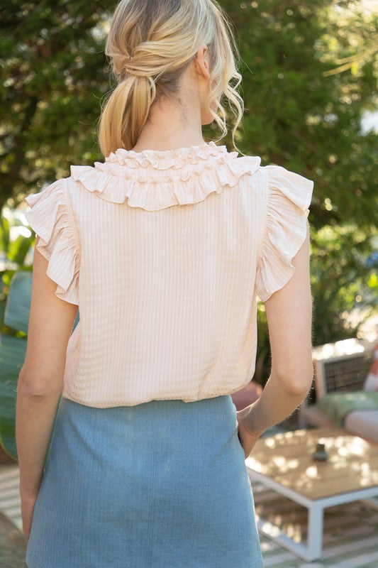 DOUBLE RUFFLE V NECK TOP