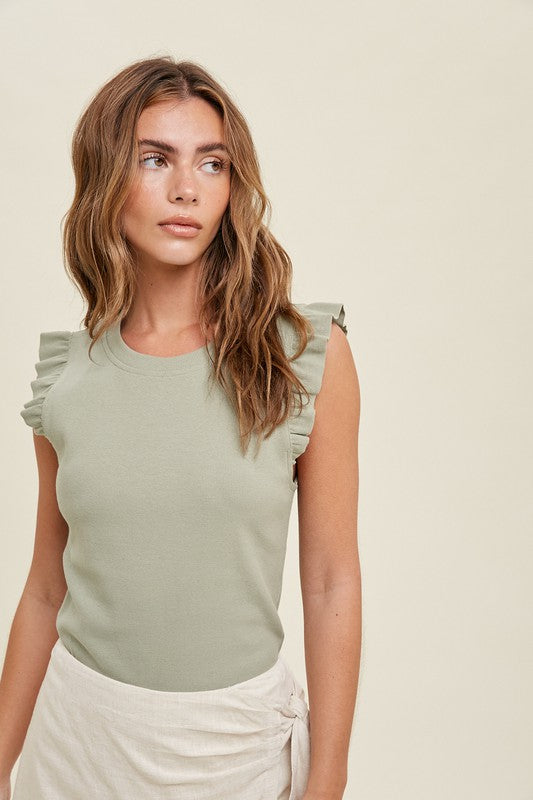 RIBBED KNIT TANK WITH RUFFLE DETAIL