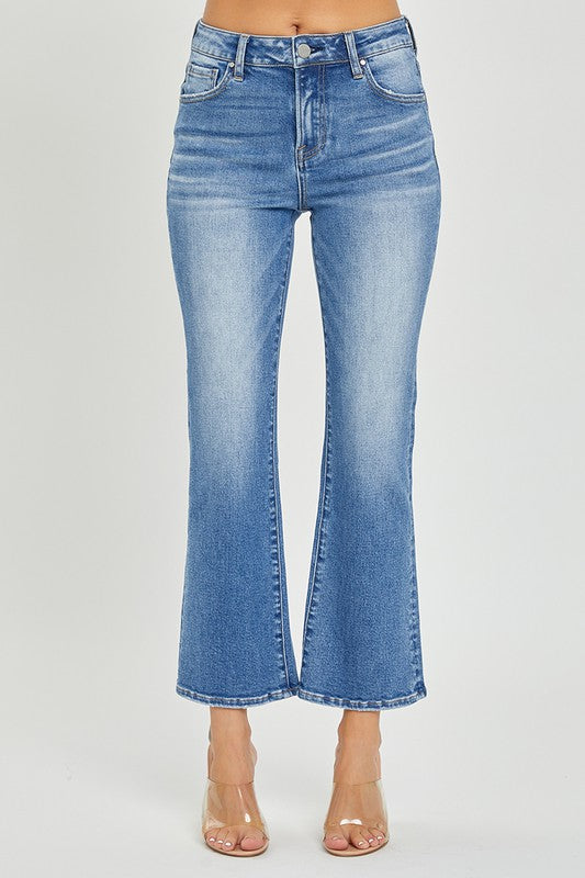 STONE MID RISE CROPPED FLARE JEANS