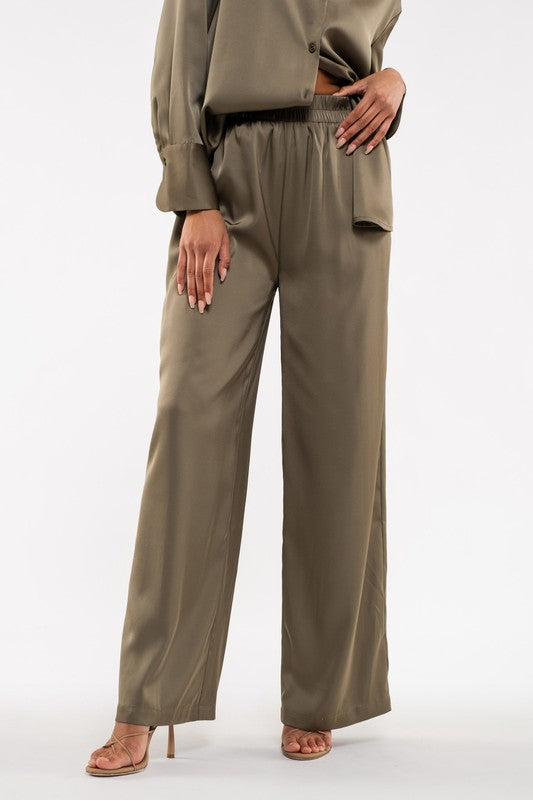 SATIN WIDE LEG PANTS