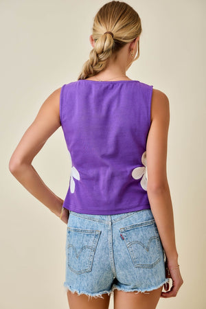 CUTOUT FLOWER APPLIQUE TOP