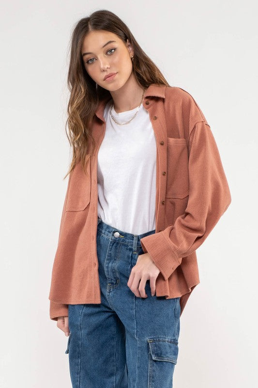 RIB KNIT BUTTON UP TOP