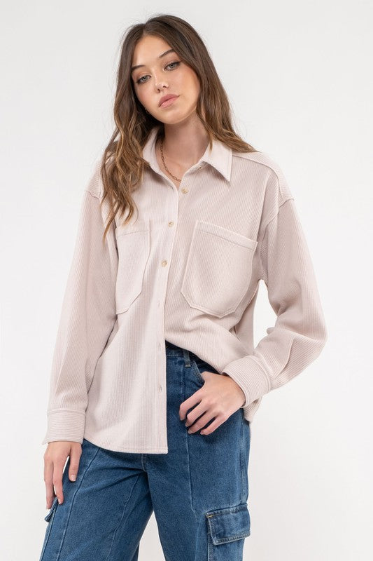 RIB KNIT BUTTON UP TOP