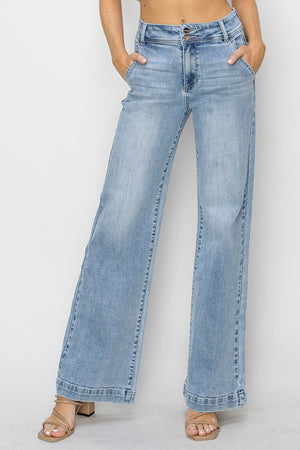HIGH RISE DOUBLE BUTTON JEANS - LondonEE & Co. 