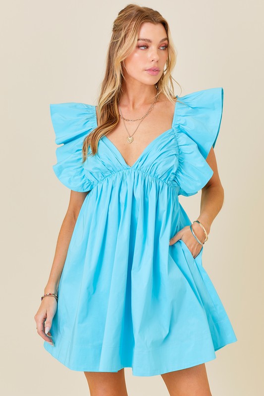 RUFFLE DETAIL POPLIN DRESS