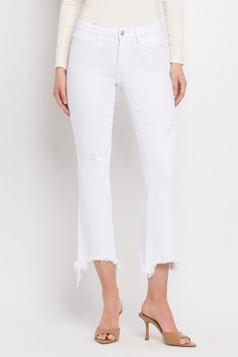 MID RISE DISTRESSED ANKLE BOOTCUT