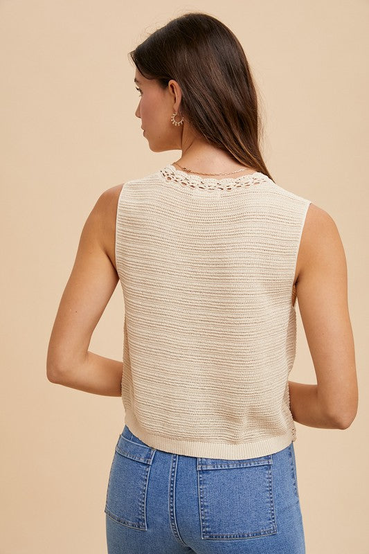 CROCHET TRIMMED SWEATER VEST