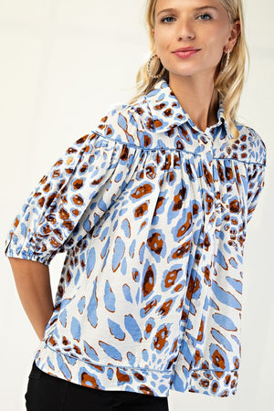 LEOPARD PRINT BUTTON DOWN TOP