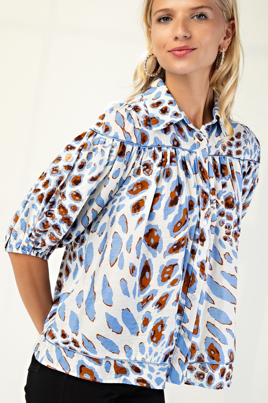LEOPARD PRINT BUTTON DOWN TOP