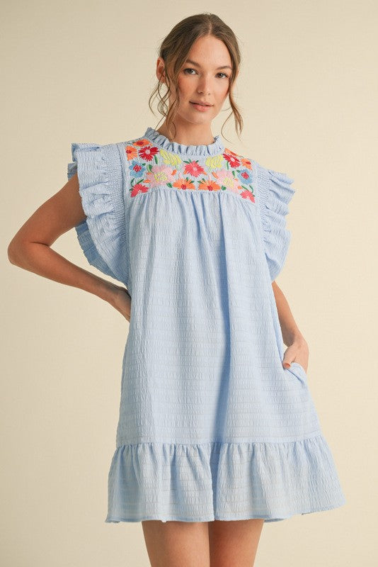 PLUS TEXTURED EMROIDERED DRESS