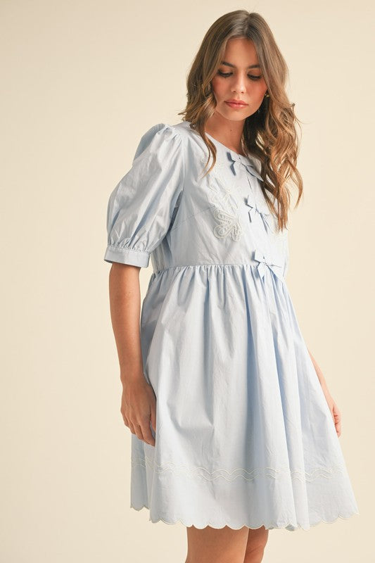 EMBROIDERY BOW DETAIL DRESS