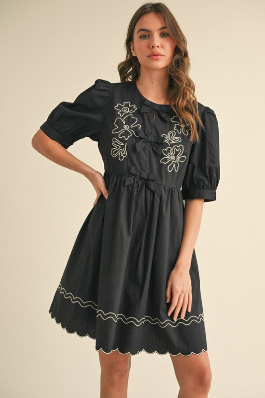 EMBROIDERY BOW DETAIL DRESS