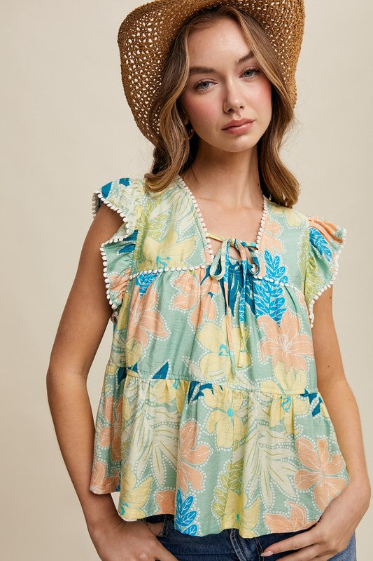TROPICAL BLOOM POM POM TOP
