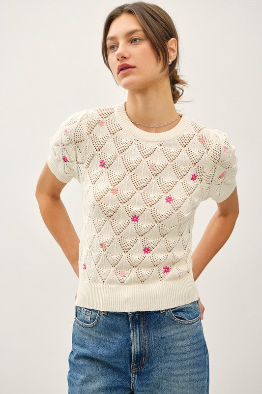 FLORAL CROCHET SWEATER