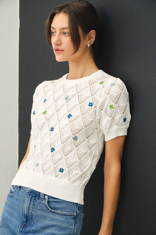 FLORAL CROCHET SWEATER