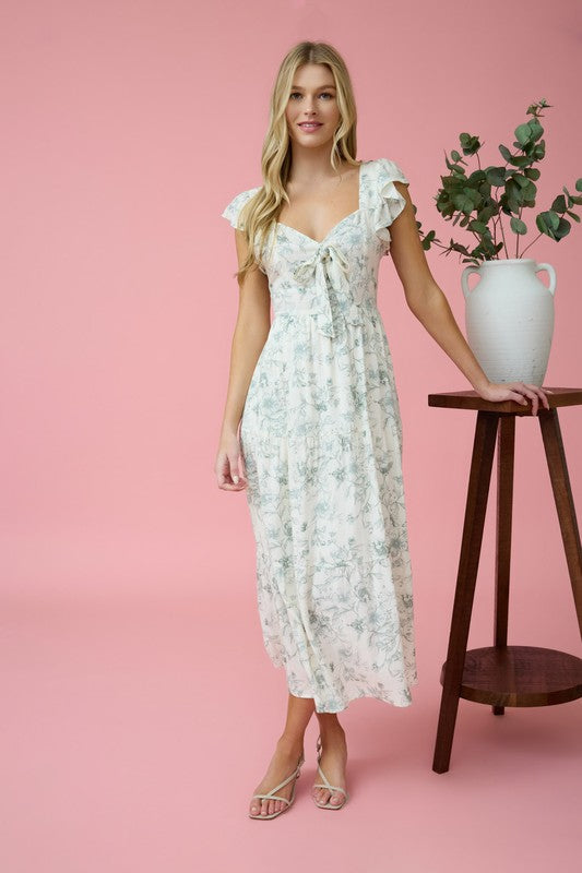 FLORAL SWEETHEART FRONT TIE MAXI DRESS