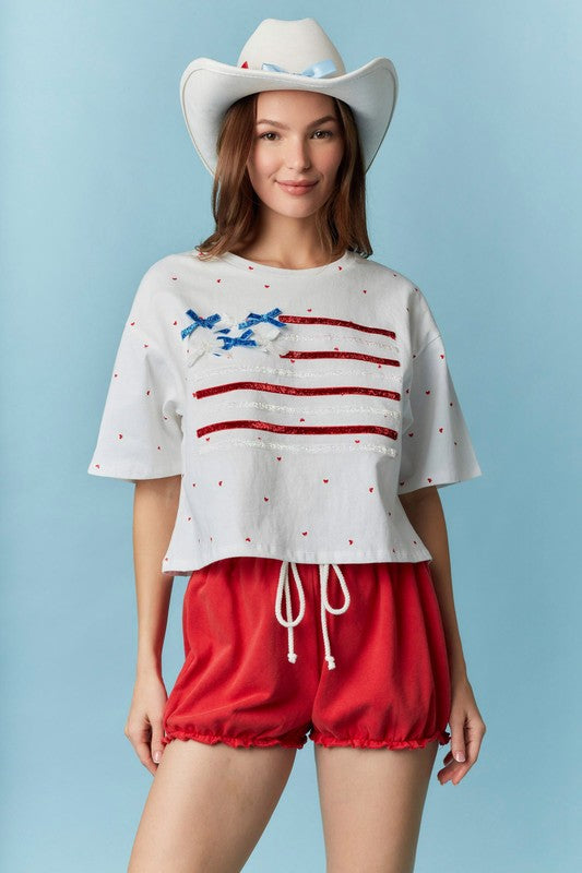 AMERICAN FLAG WITH BOW DETAIL TOP