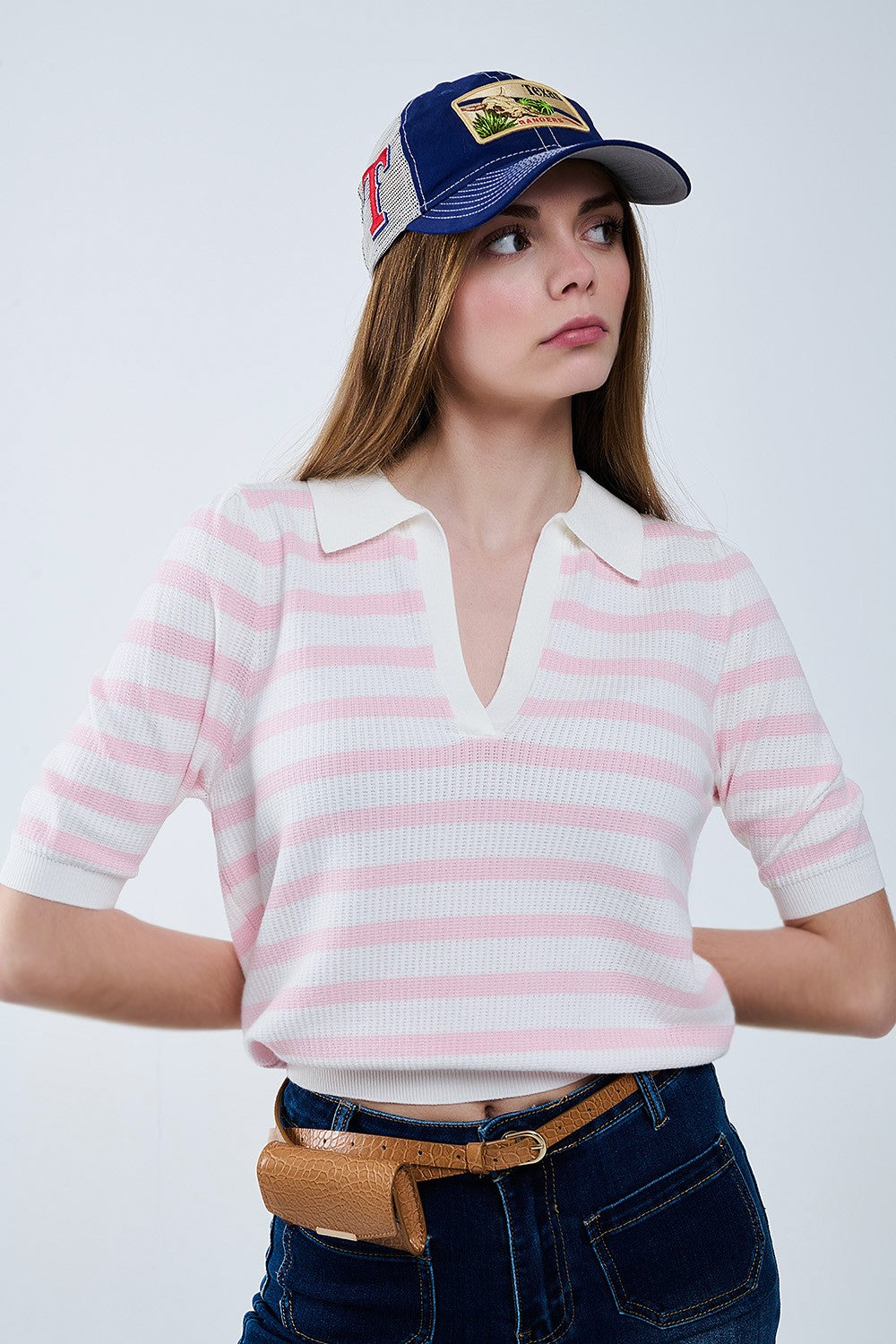 STRIPED PINK SWEATER TOP