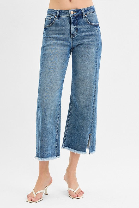 TUMMY CONTROL MID RISE SIDE SLIT JEANS