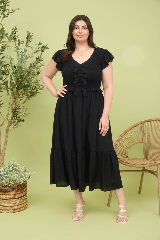 PLUS BOW DETAIL MAXI DRESS