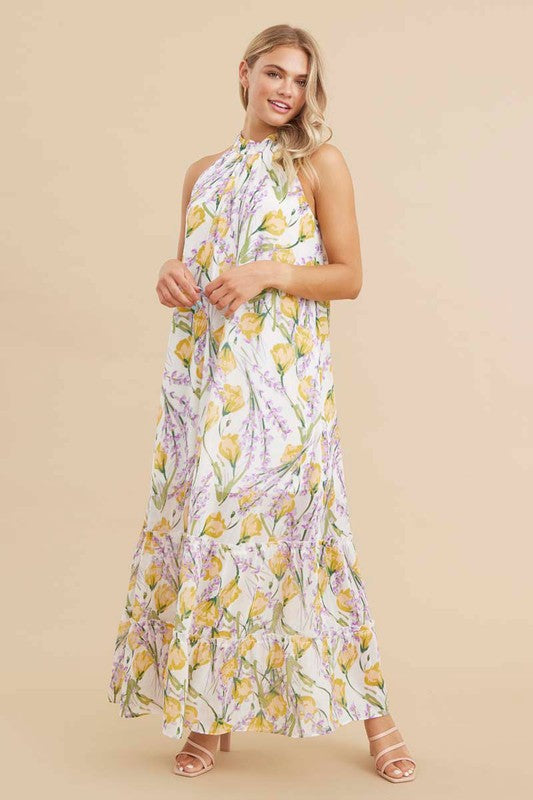 CHIFFON FLORAL MAXI DRESS