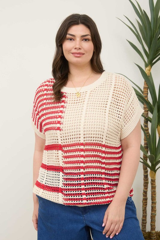 PLUS STRIPED CROCHET TOP