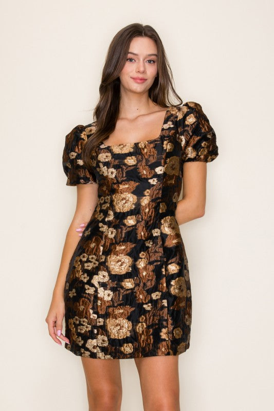 FLORAL JACQUARD MINI DRESS