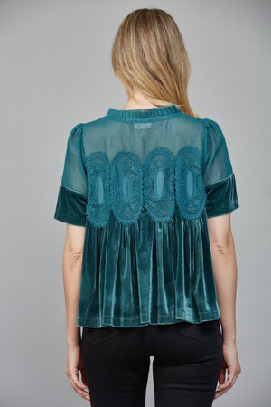 LACE DETAIL VELVET TOP