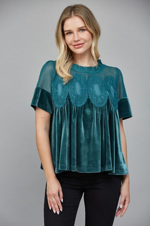 LACE DETAIL VELVET TOP