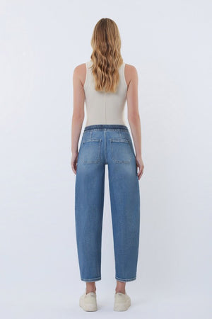 HIGH RISE DRAWSTRING BARREL JEANS