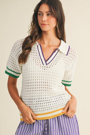 MARDI GRAS POLO SWEATER TOP
