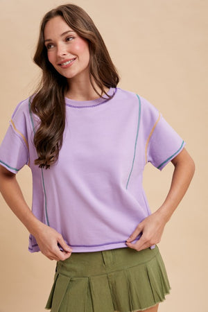 COLOR STITCHED DETAIL TOP - LondonEE & Co. 