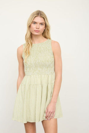 SLEEVELESS GINGHAM DRESS - LondonEE & Co. 