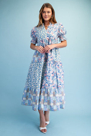 MIXED FLORAL PRINT MIDI DRESS - LondonEE & Co. 