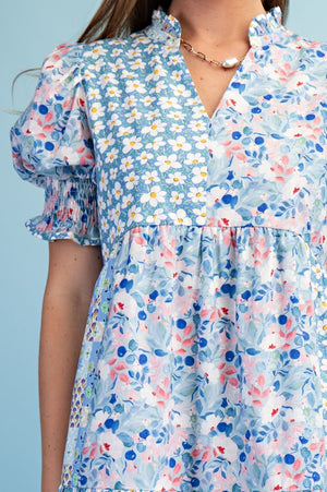 MIXED FLORAL PRINT MIDI DRESS - LondonEE & Co. 